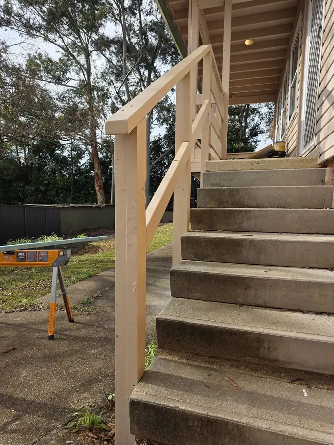 Exterior Staircase Handrail Replacement: rotten handrail and balustrade replaced and repainted