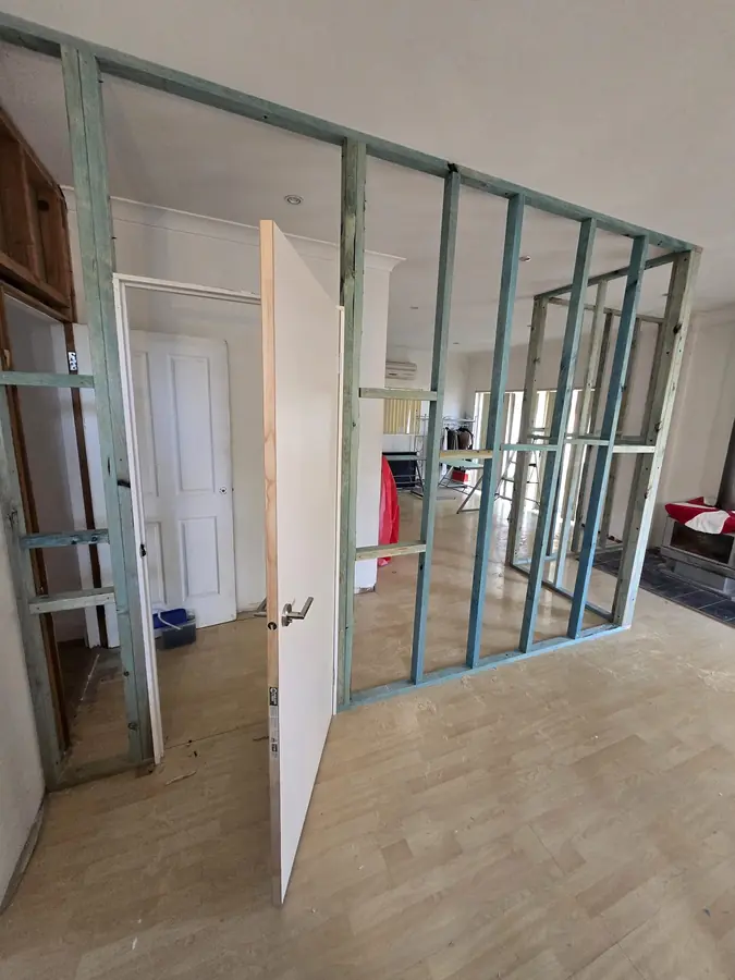 Internal stud wall and door framing, build in progress
