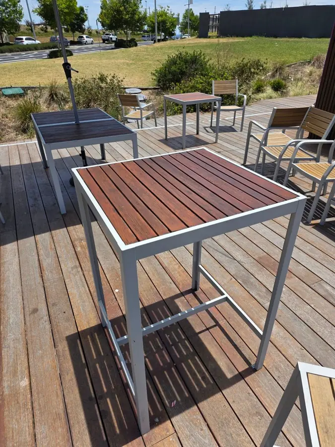 Outdoor Table & Chair Restoration: timber slats replaced on a commercial outdoor table and chair setting